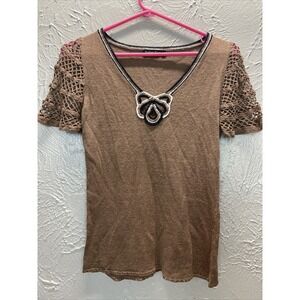 Sydney Easton Knit Top Womens Brown Short Sleeve‎ Stretch Vintage Size Small?